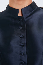 Structured Satin Peplum Blouse -Black