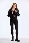 Trendy PU Leather Biker Jacket – Women’s Belted Moto Coat