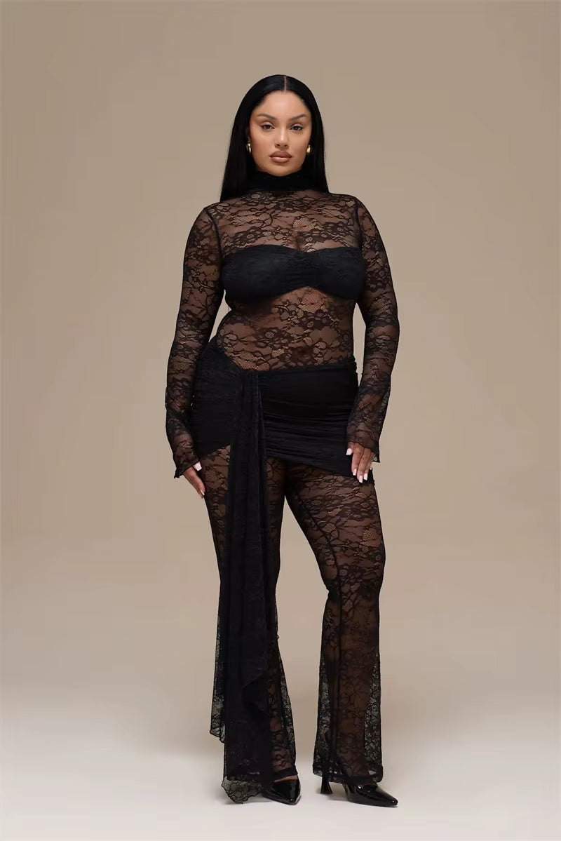 Lace See-Through Ruched Jumpsuit