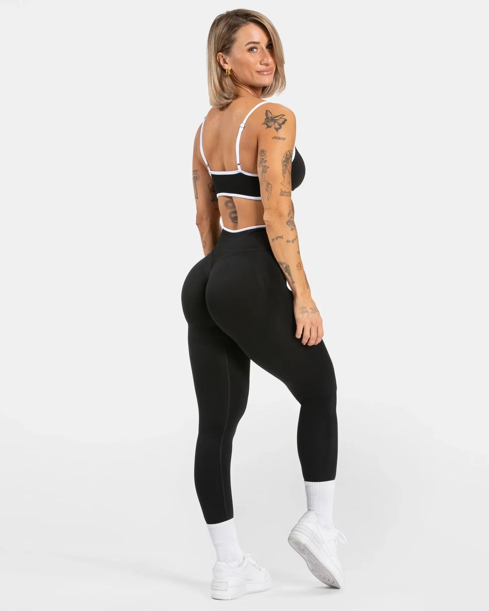 Leggings de sport taille haute sans coutures – Pantalon de yoga uni avec bordure blanche et effet gainant