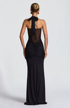 Halter Backless Maxi Dress – Sexy Ruched Off-Shoulder Bodycon Clubwear for Women