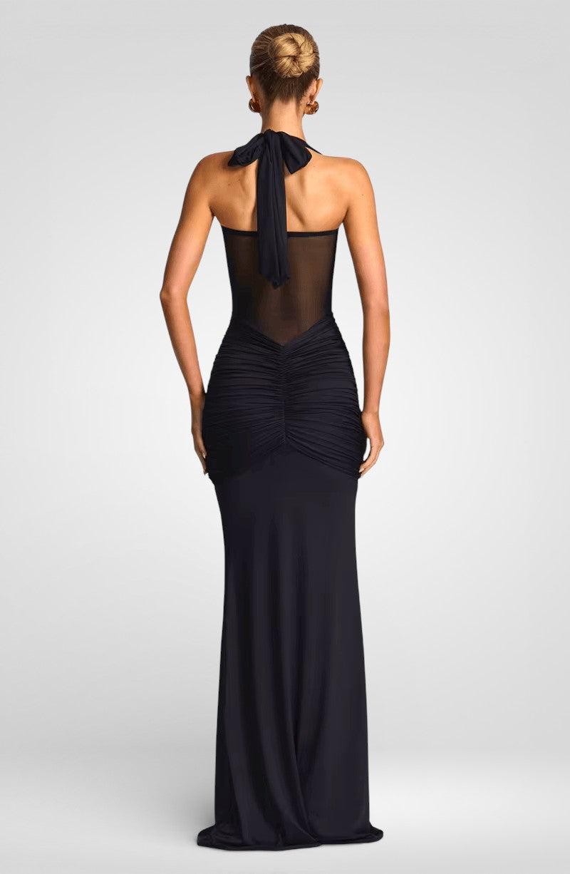 Ruched Halter Off-Shoulder Maxi Dress