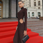 Turtleneck Long Sleeve Sexy Maxi Dress – Elegant Hollow Out Ruched Clubwear