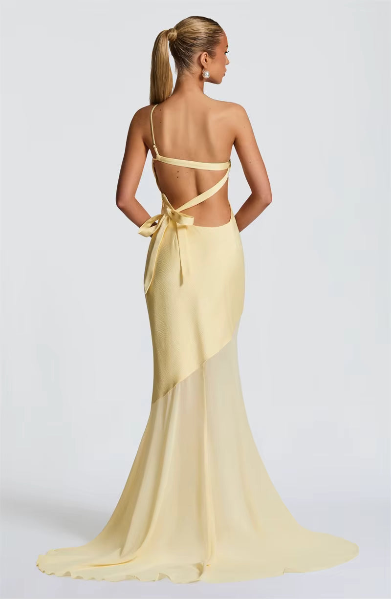 One-Shoulder Backless Maxi Dress – Elegant Bodycon Evening Gown