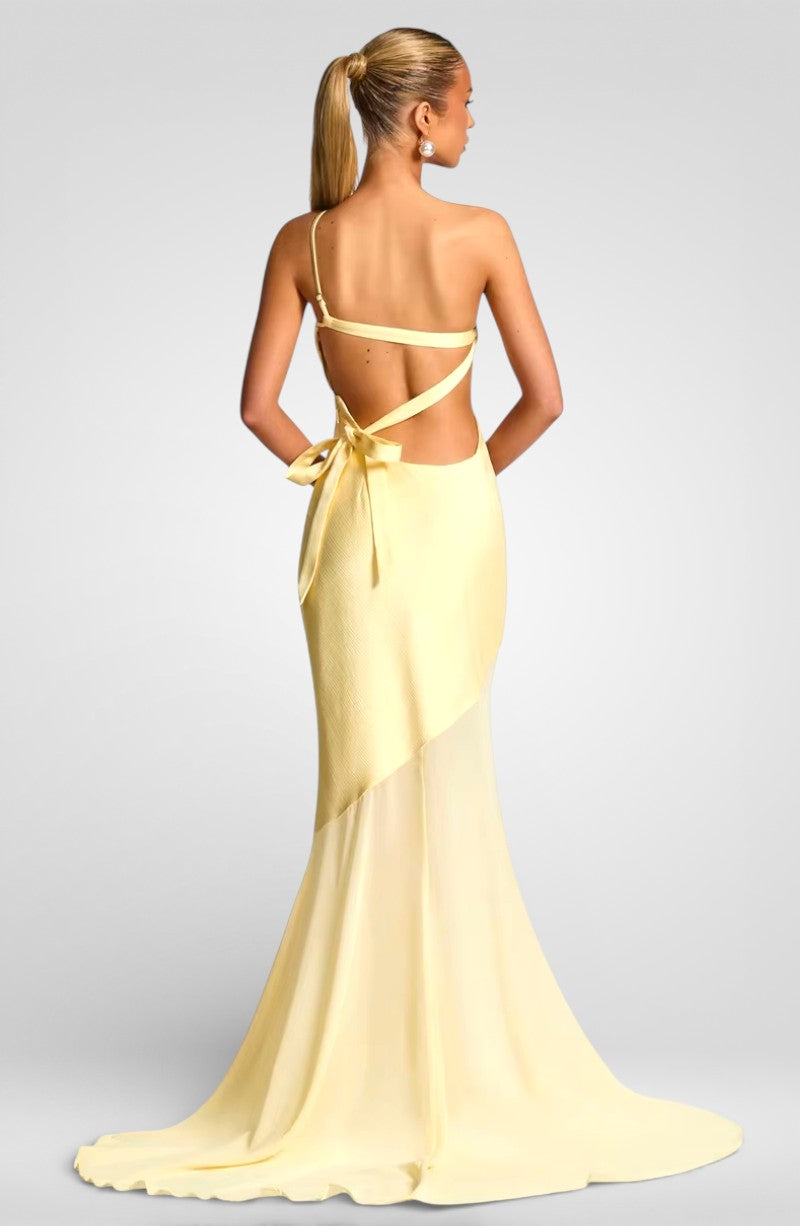 One-Shoulder Backless Maxi Dress – Elegant Bodycon Evening Gown