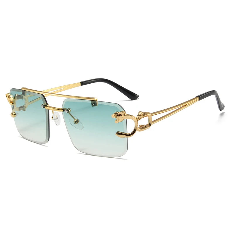 Leopard Rimless Square Sunglasses – UV400 Vintage Designer Eyewear