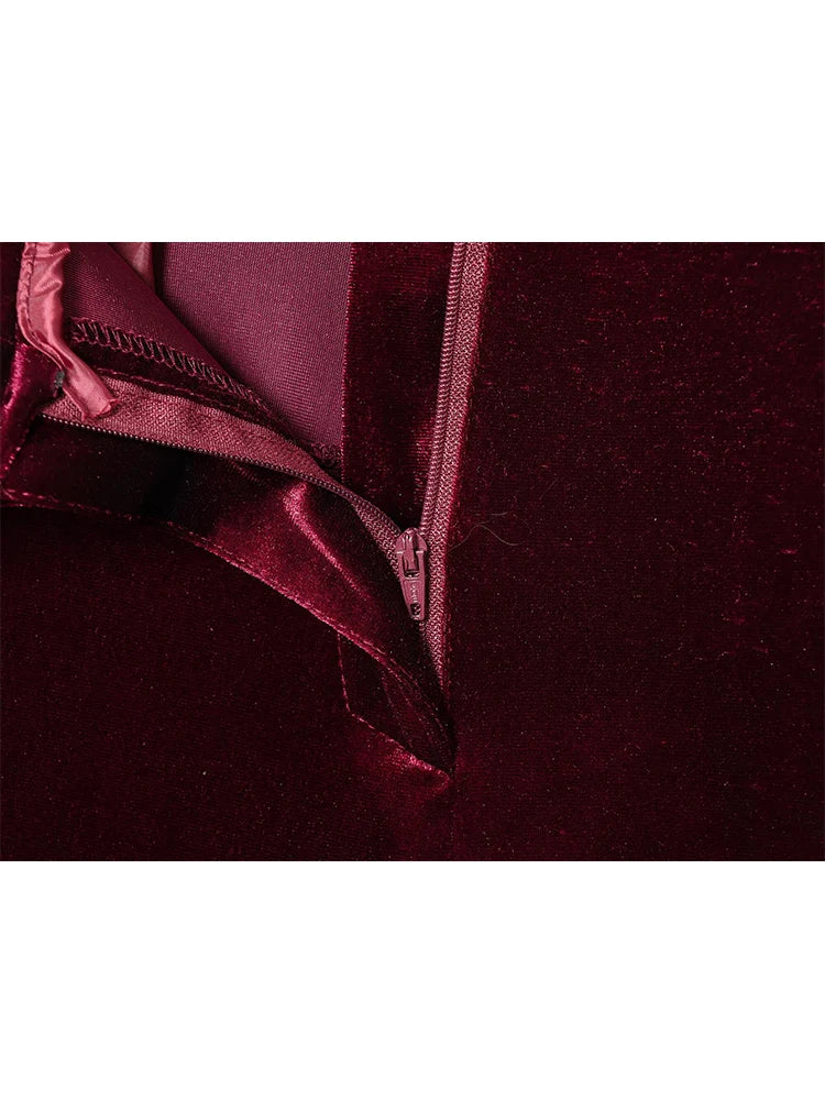 Elegant Velvet Blazer & Wide-Leg Pants Set with Fur Trim