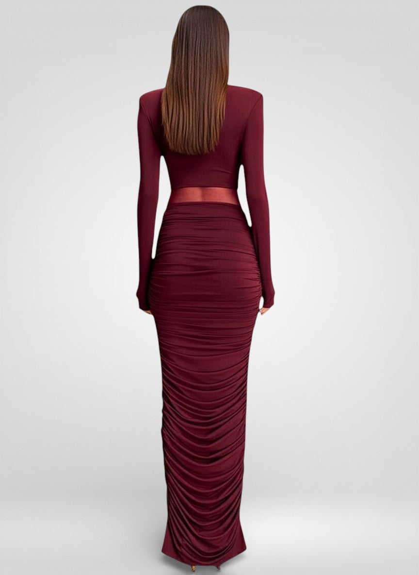 Elegantes Maxikleid aus Mesh mit tiefem V-Ausschnitt