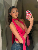 Plunge Scarf Tie Crop Top – Streetwear Summer Favorite