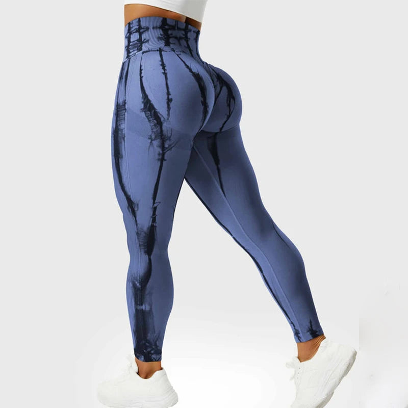 Seamless Tie-Dye Yoga Leggings – High-Waist Push-Up Fitness Tights for Women