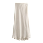 Elegant Satin High Waist Midi Skirt – Office Chic Summer Style for Women