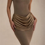 Sleeveless Ruched Bodycon Maxi Dress – Elegant High Waist Club Gown