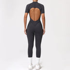 Backless Zip Yoga Jumpsuit -Gray