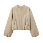 Women’s Spring Pilot Jacket – Multicolor Casual O-Neck Zipper Coat with Long Sleeves