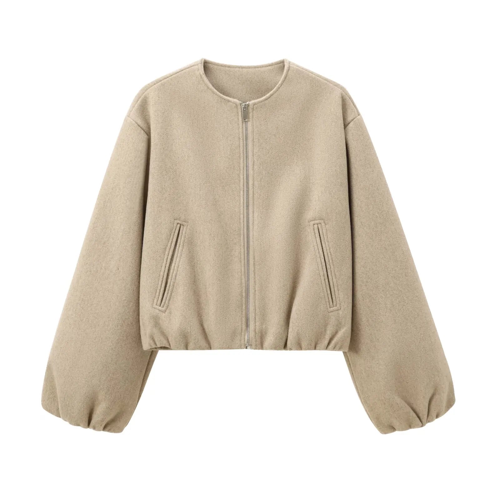 Women’s Spring Pilot Jacket – Multicolor Casual O-Neck Zipper Coat with Long Sleeves