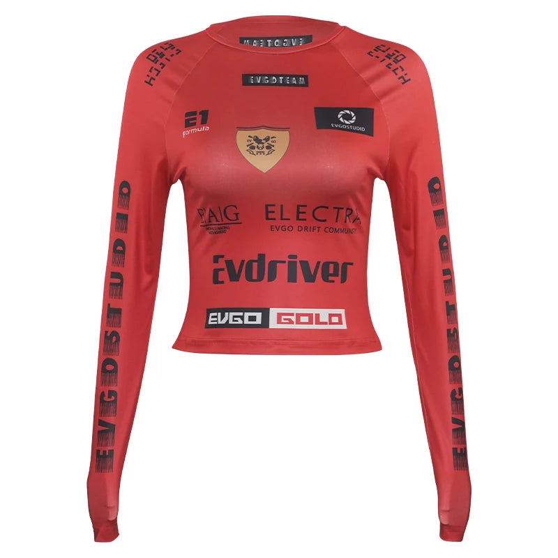 Racing Longsleeve Crop Top – Slim Fit with Motorsport Print