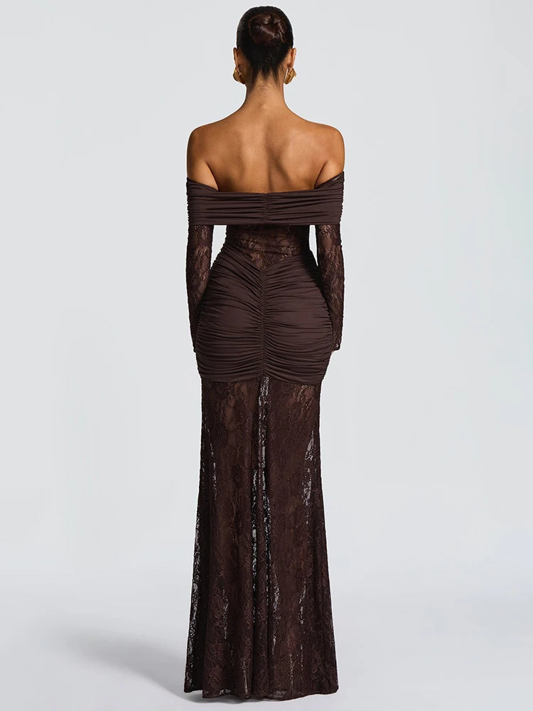 Off-Shoulder Lace Bodycon Maxi Dress