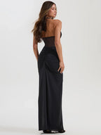 Halter Backless Maxi Dress – Sexy V-Neck Draped Bodycon Gown for Women’s Club & Party Wear