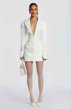 V-Neck Ruched Blazer Mini Dress