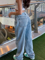 Dark Blue Baggy Jeans – Mid-Waist Washed Street Fit