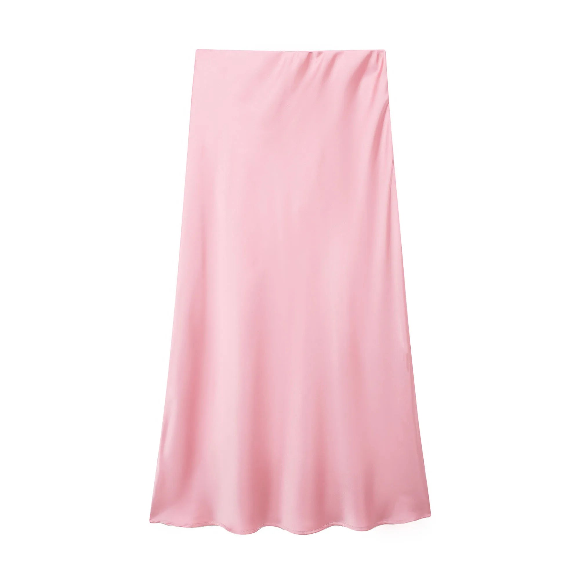 Elegant Satin High Waist Midi Skirt – Office Chic Summer Style for Women