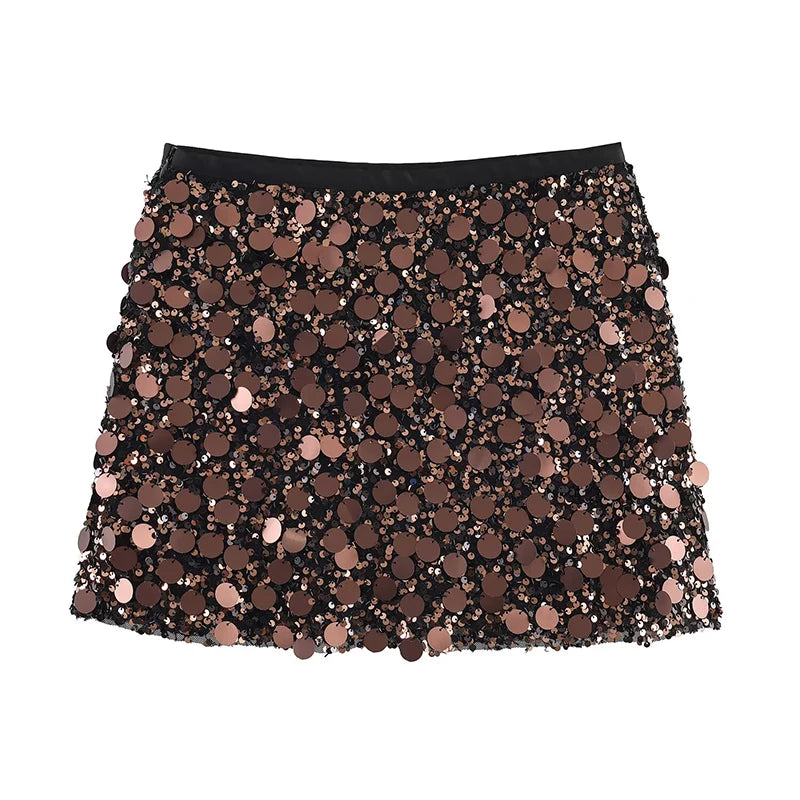 Sequin Embellished Mini Skirt for Women – High Waist Glitter Party Skirt