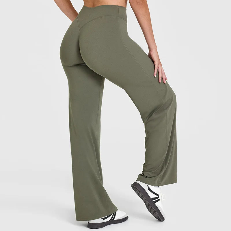 Pantalon de yoga ultra doux à jambe droite – Pantalon de sport taille mi-haute effet seconde peau pour femme
