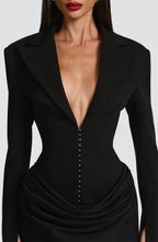 V-Neck Ruched Blazer Mini Dress