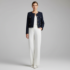 Elegante, kurze Tweedjacke – Marineblau