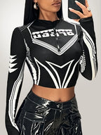 Y2K Speed ​​Crop Top – Reißverschluss vorne, Rennsport-Ästhetik 