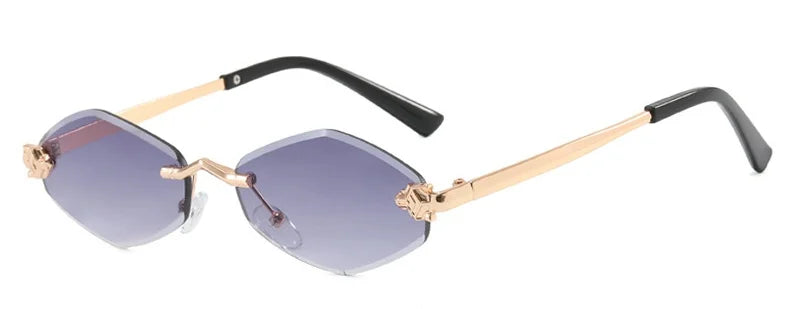 Luxury Rimless Polygon Sunglasses for Women – Vintage Brown Rhombus Gradient UV400 Eyewear