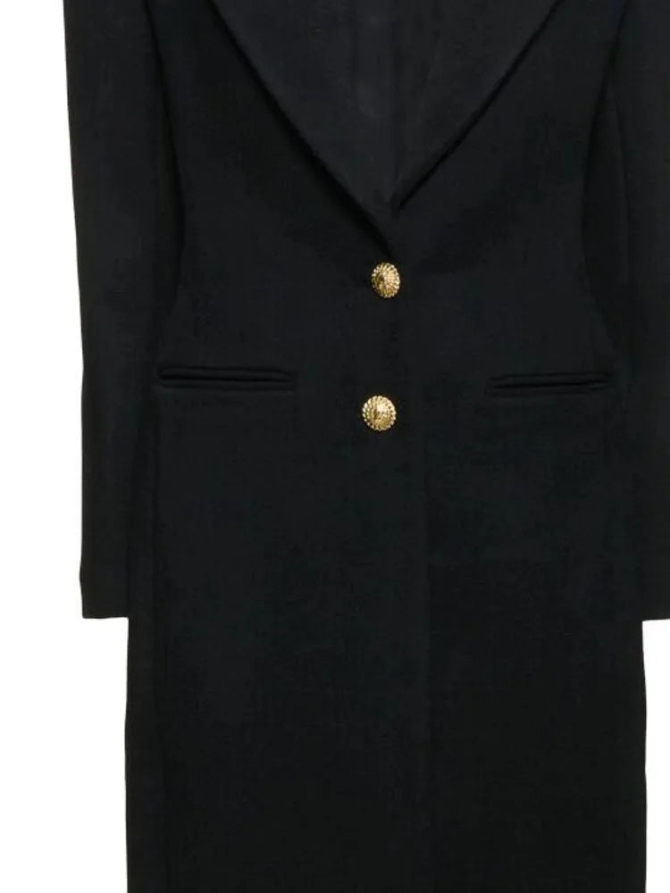 Victoria Structured Gold-Button Maxi Coat