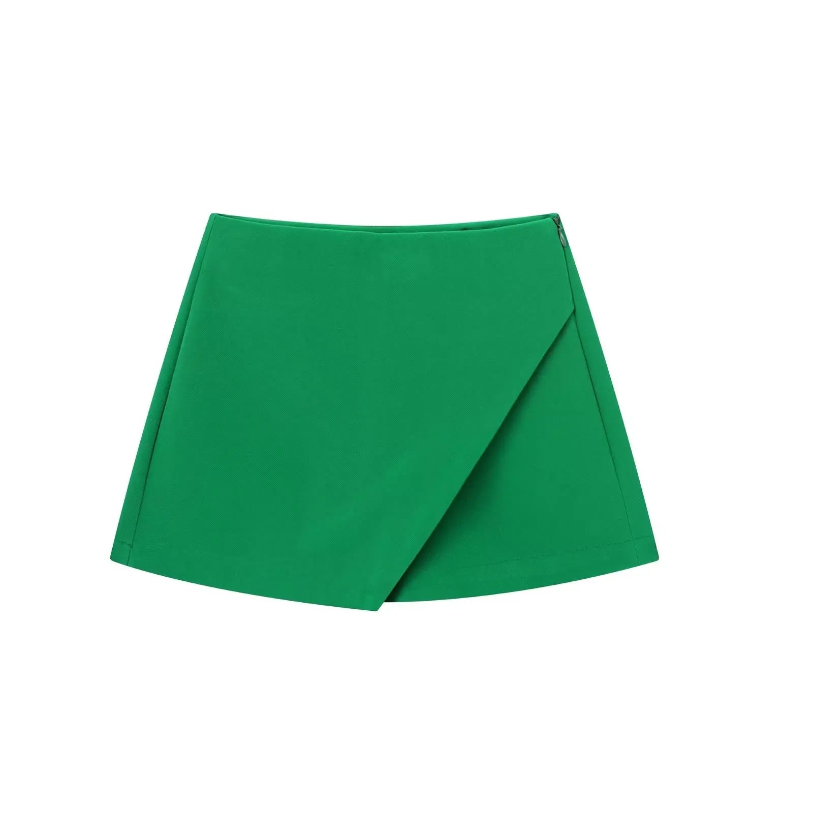 Women's Asymmetrical High Waist Skort – Vintage Zipper Shorts Skirt with Back Pockets