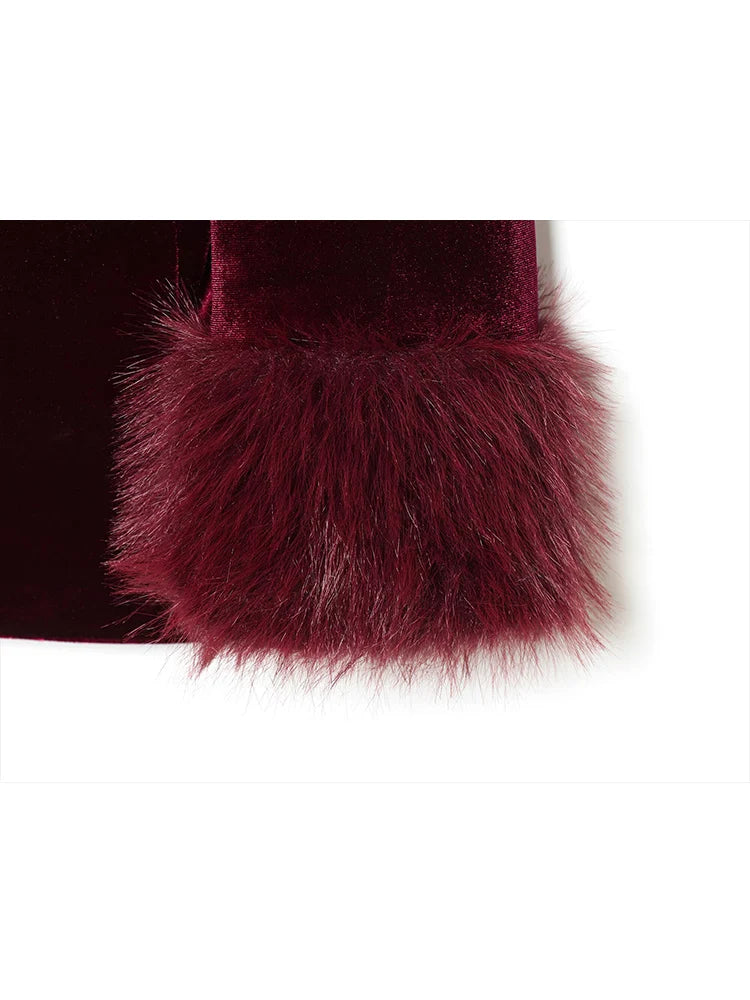 Elegant Velvet Blazer & Wide-Leg Pants Set with Fur Trim