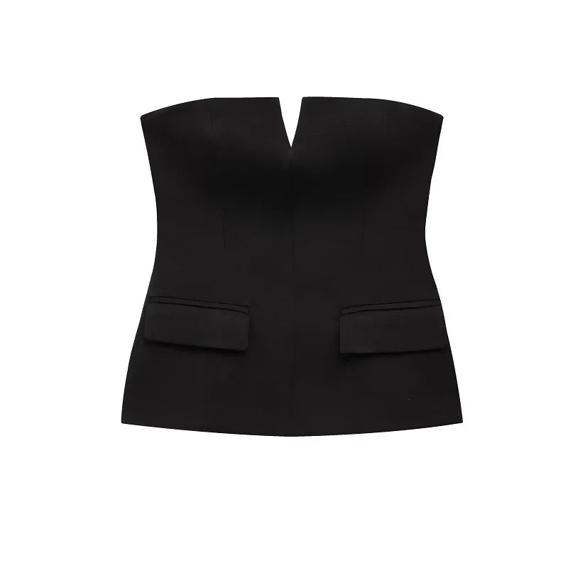 Strapless Bustier Top – Sculpted Fit with V-Cut Neckline