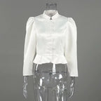 Strukturierte Satin-Schößchenbluse – Weiß