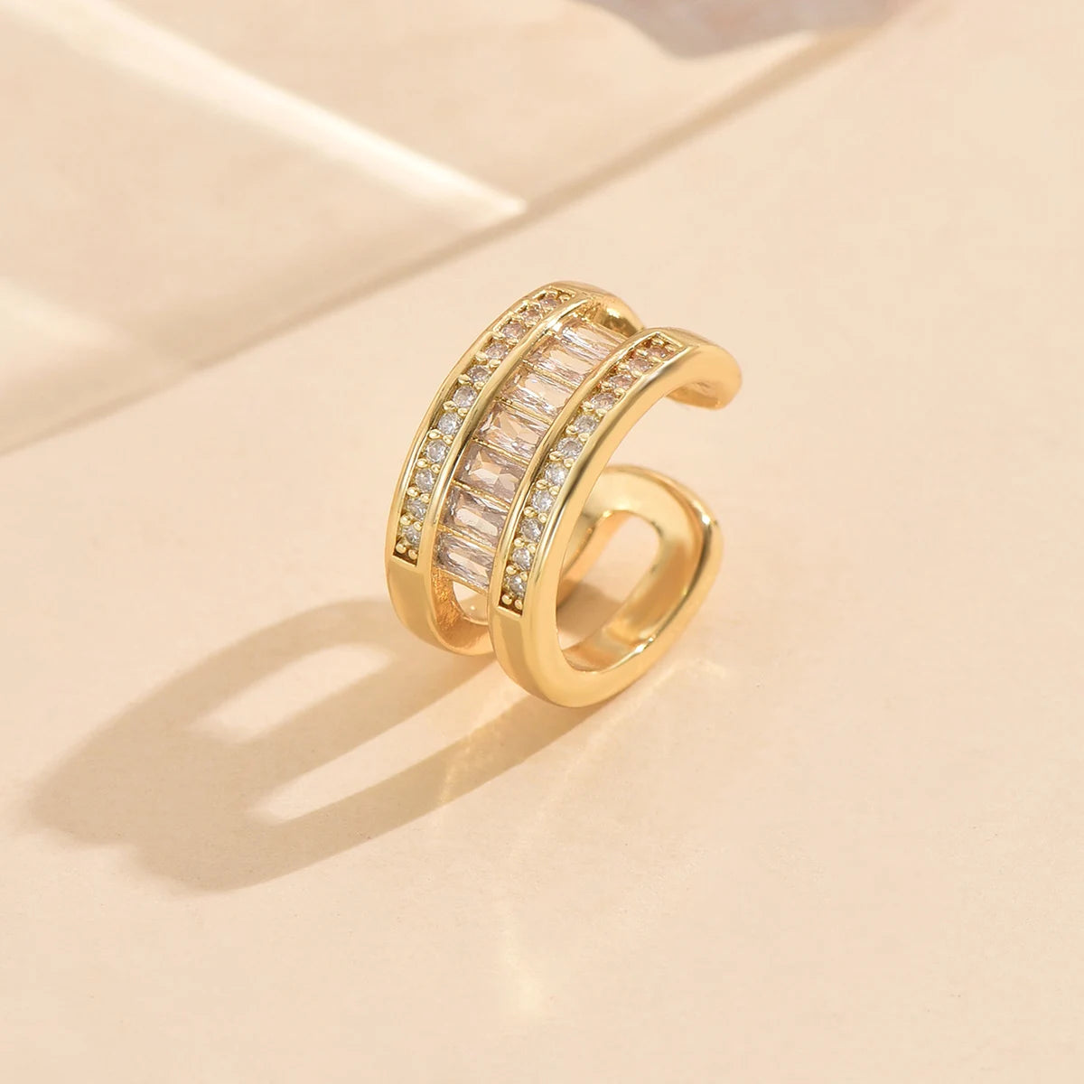 3pcs Gold Zircon Clip-On Earrings Set for Women – Non-Piercing Cuff Style, Trendy Geometric Design