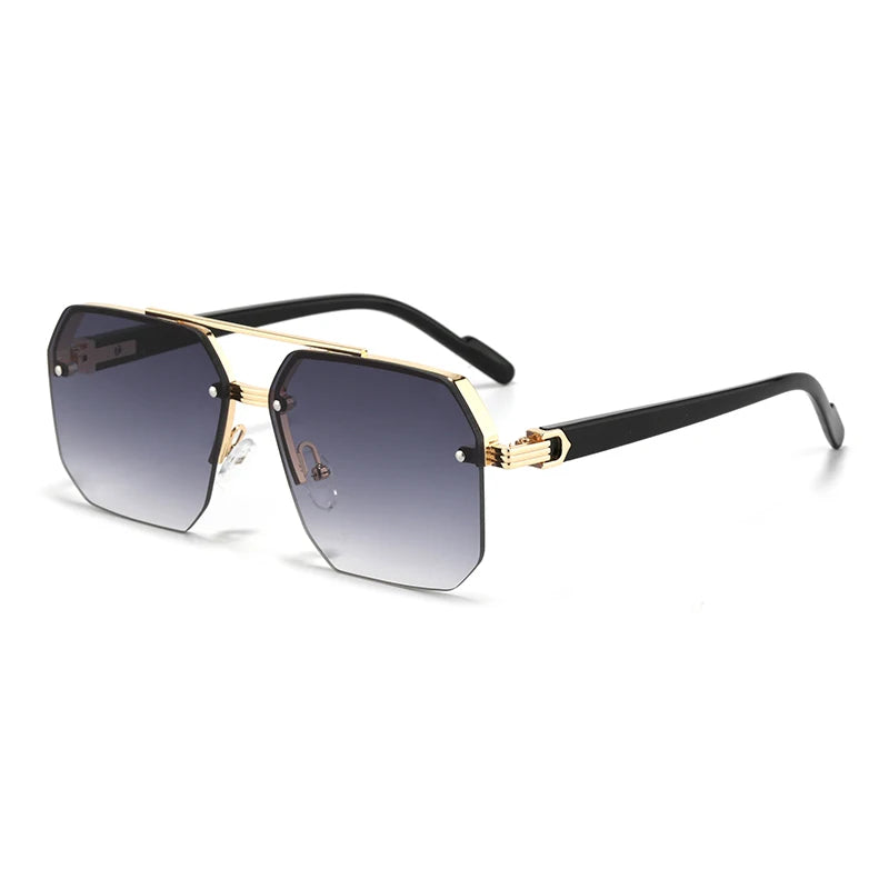 Oversized Retro Square Sunglasses – Double Bridge UV400 Gradient Shades