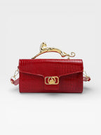 Croc-Embossed Luxe Bag with Golden Panther Handle