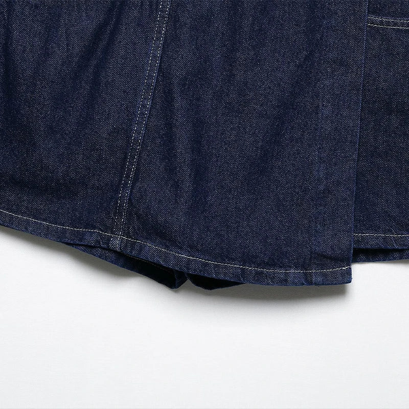 Minifalda vaquera azul marino con cremallera para mujer: pantalones cortos vintage chic de cintura alta