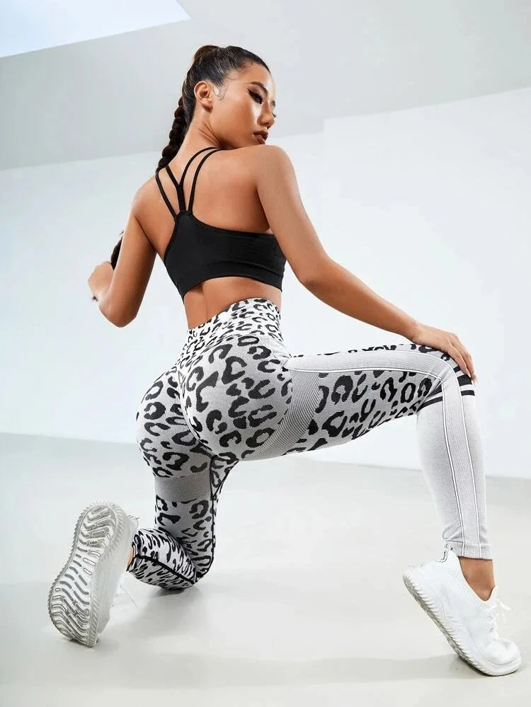 Seamless High Waist Leopard Yoga Leggings – Booty-Lifting Fitness Pants for Women