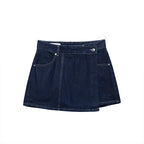 Minifalda vaquera azul marino con cremallera para mujer: pantalones cortos vintage chic de cintura alta