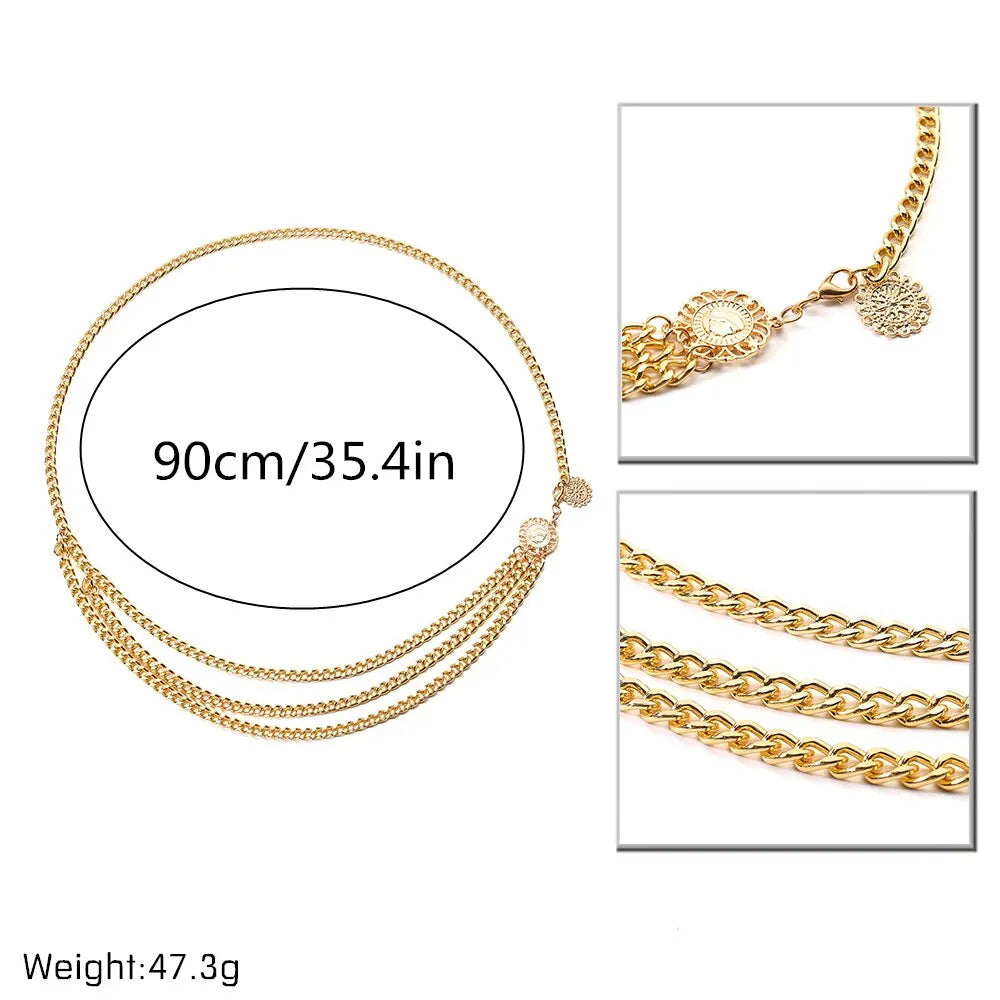 Women’s Sunflower Coin Tassel Waist Chain – Y2K Belly Belt for Rave & Bikini Looks