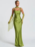 Satin Lace-Up Backless Maxi Dress – Sexy Halter Off-Shoulder Bodycon Gown