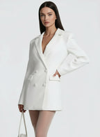 Deep V-Neck Double-Breasted Mini Blazer Dress