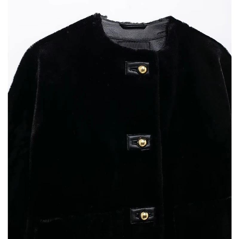 Black Velvet Short Coat – Buttoned Fall & Winter Jacket
