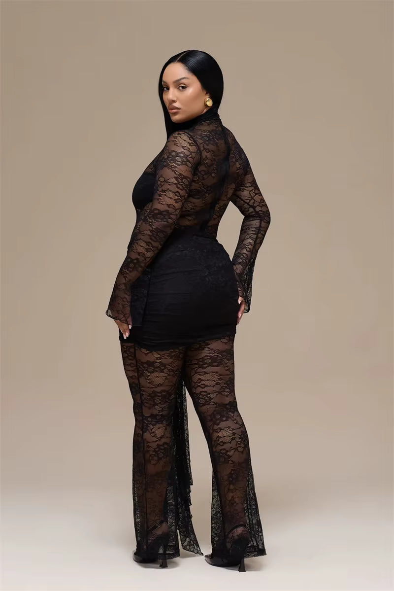Lace See-Through Ruched Jumpsuit