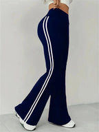High-Waist Flared Pants – Sporty Side Stripe Streetwear
