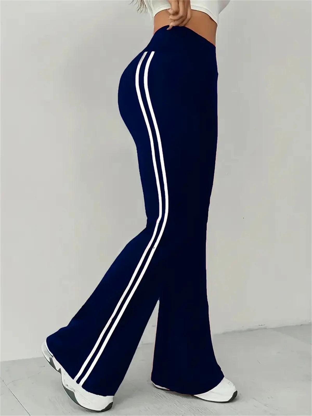 High-Waist Flared Pants – Sporty Side Stripe Streetwear