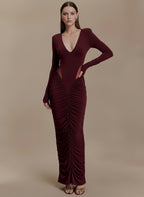 Elegant Deep V-Neck Mesh Maxi Dress